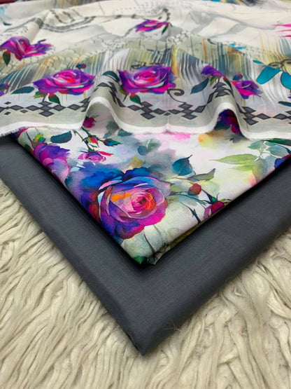 90x88 3Pc Premium Lawn Suit Vol-0020