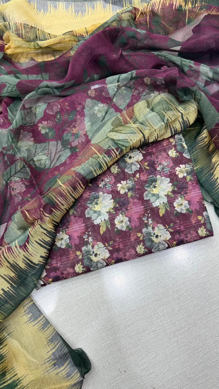 3Pc Luxury Nino Lawn with Chiffon Dupatta Vol-306