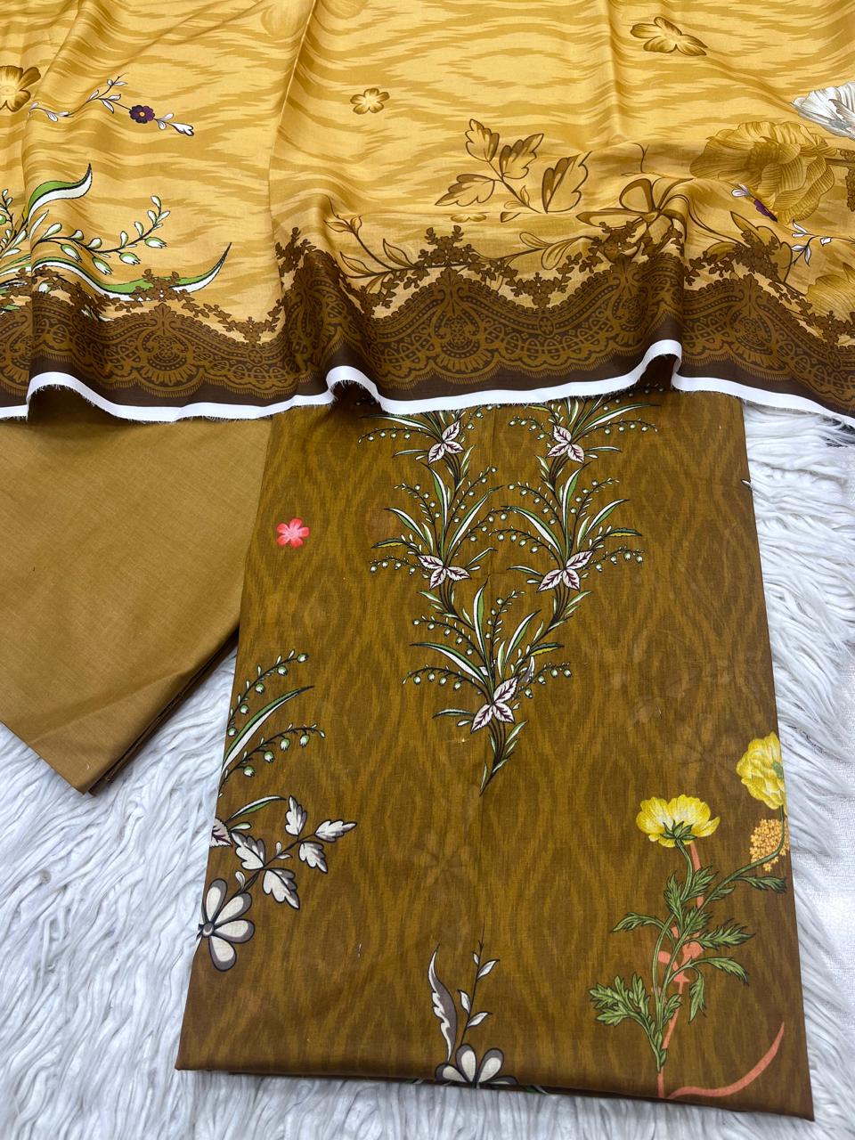 3Pc Lawn Unstitched Suit Vol-0144