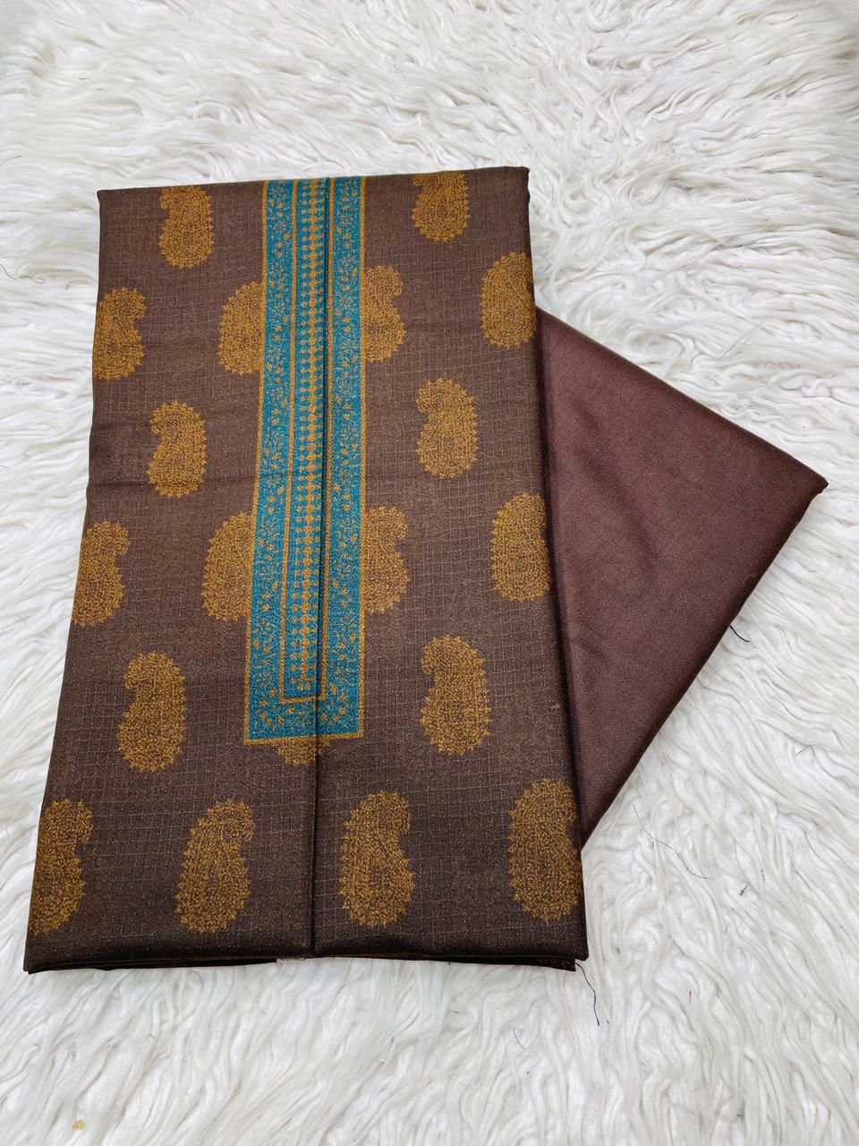 2PC Dhanak Jacquard Kameez & Trouser Unstitched Suit  Vol-0089