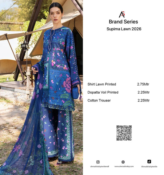 Supima Lawn 3Pc Unstitched Suit Vol-02