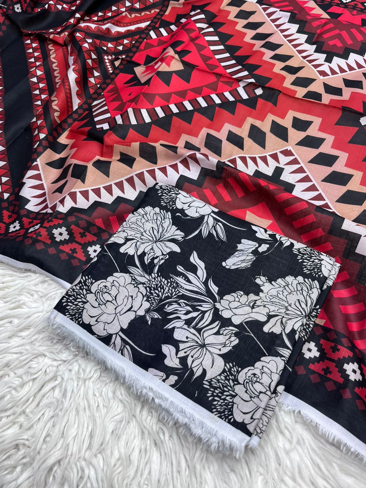 3Pc Slub Khaddar Unstitched Suit - 417